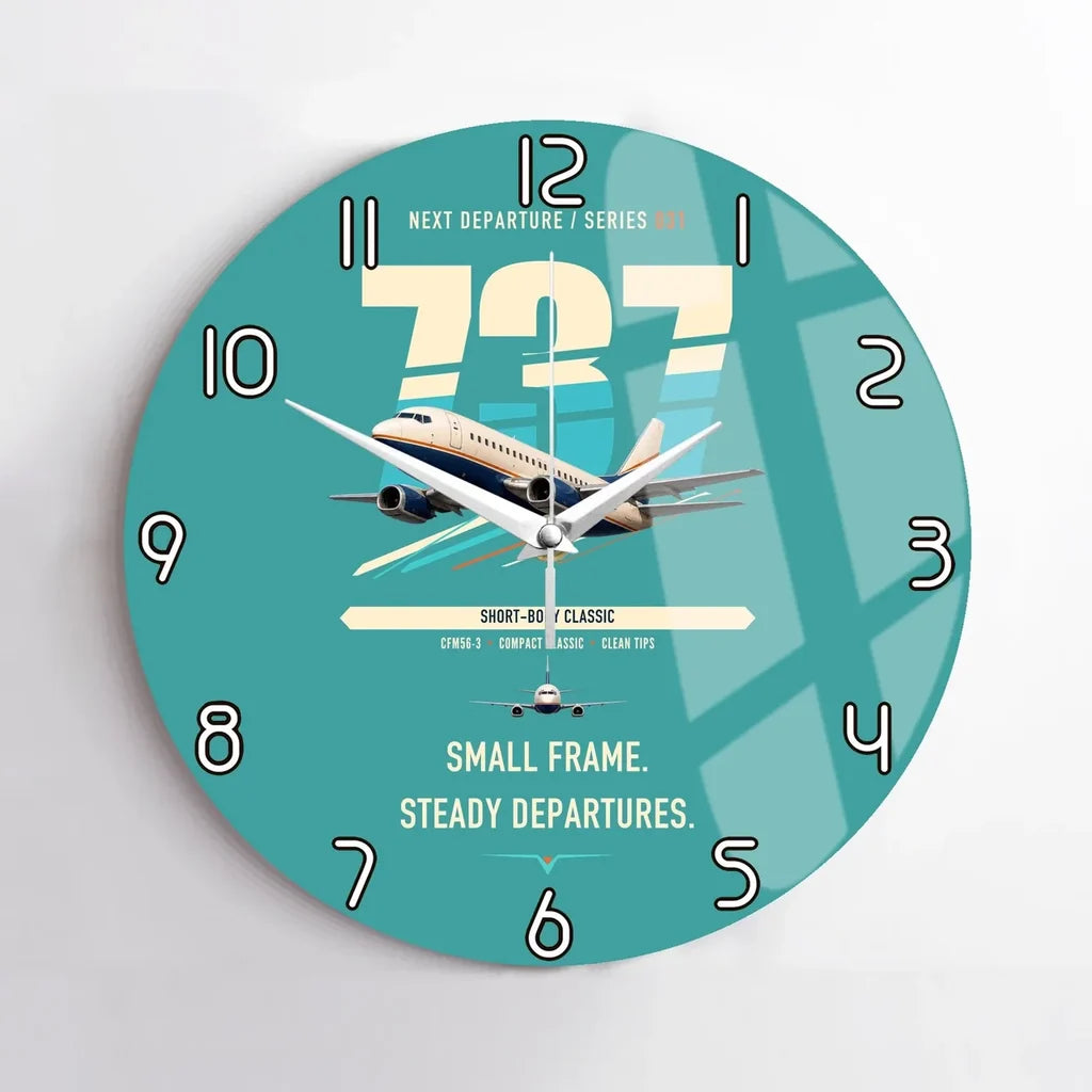 Boeing 737-500 Classic design on turquoise no frame wall clock