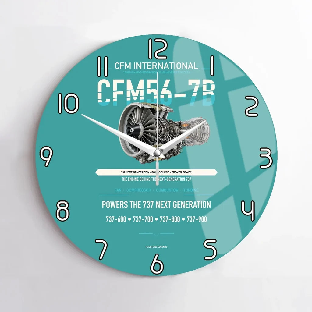 CFM56-7B design on turquoise no frame wall clock