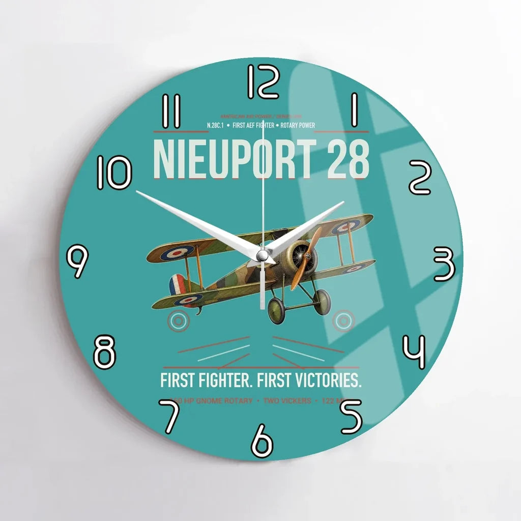 Nieuport 28C.1 design on turquoise no frame wall clock
