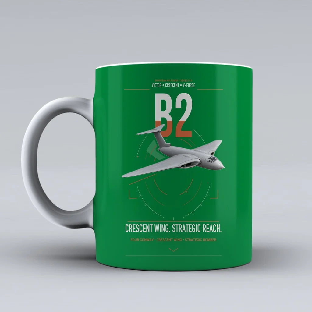 Handley Page Victor B2 design on green ceramic mug, double-side print