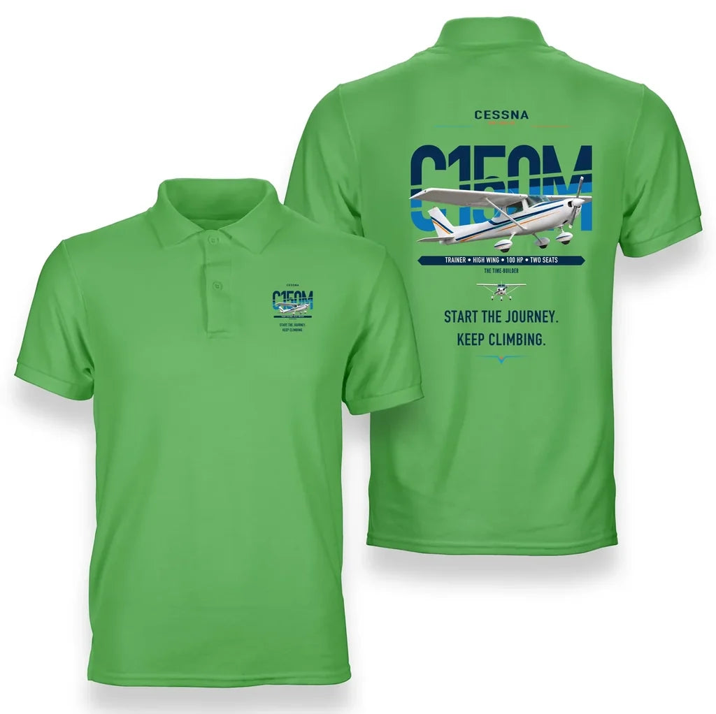 Cessna 150M design on light green double-side polo t-shirt, double-side print