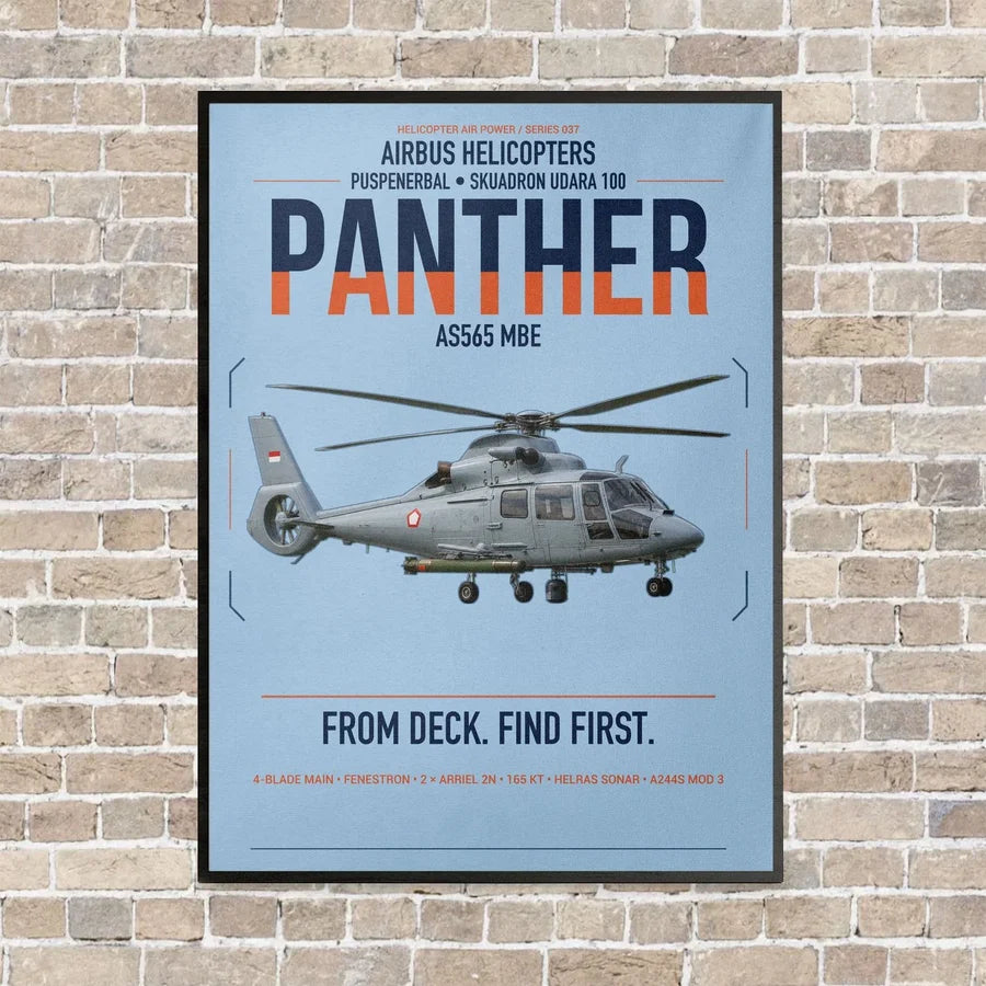 Airbus Helicopters AS565 MBe Panther vertical canvas print - framed - light blue background