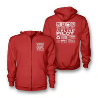 Thumbnail for Airline Pilot Label Zipped Hoodie - Red