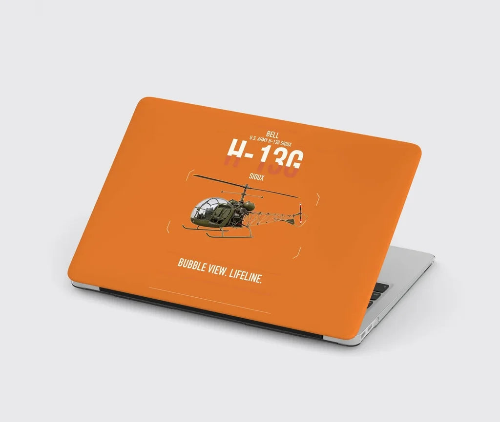 Bell H-13G Sioux design on orange MacBook case