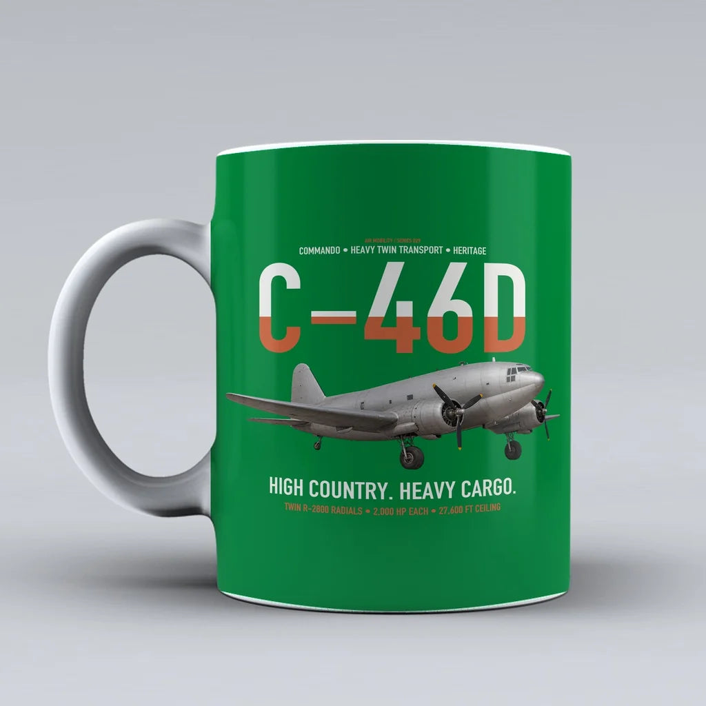 C-46D Commando design on green ceramic mug, double-side print