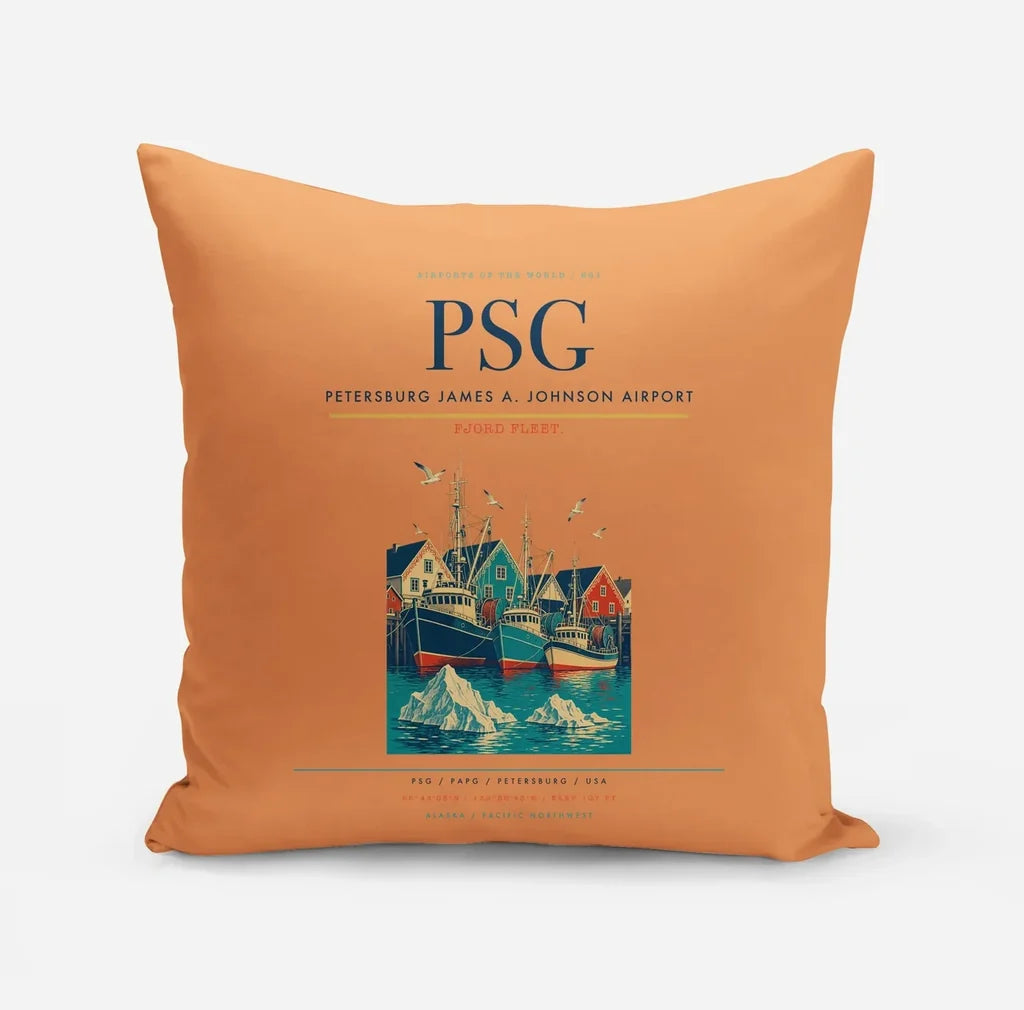 Petersburg James A. Johnson Airport (PSG) design on orange pillow