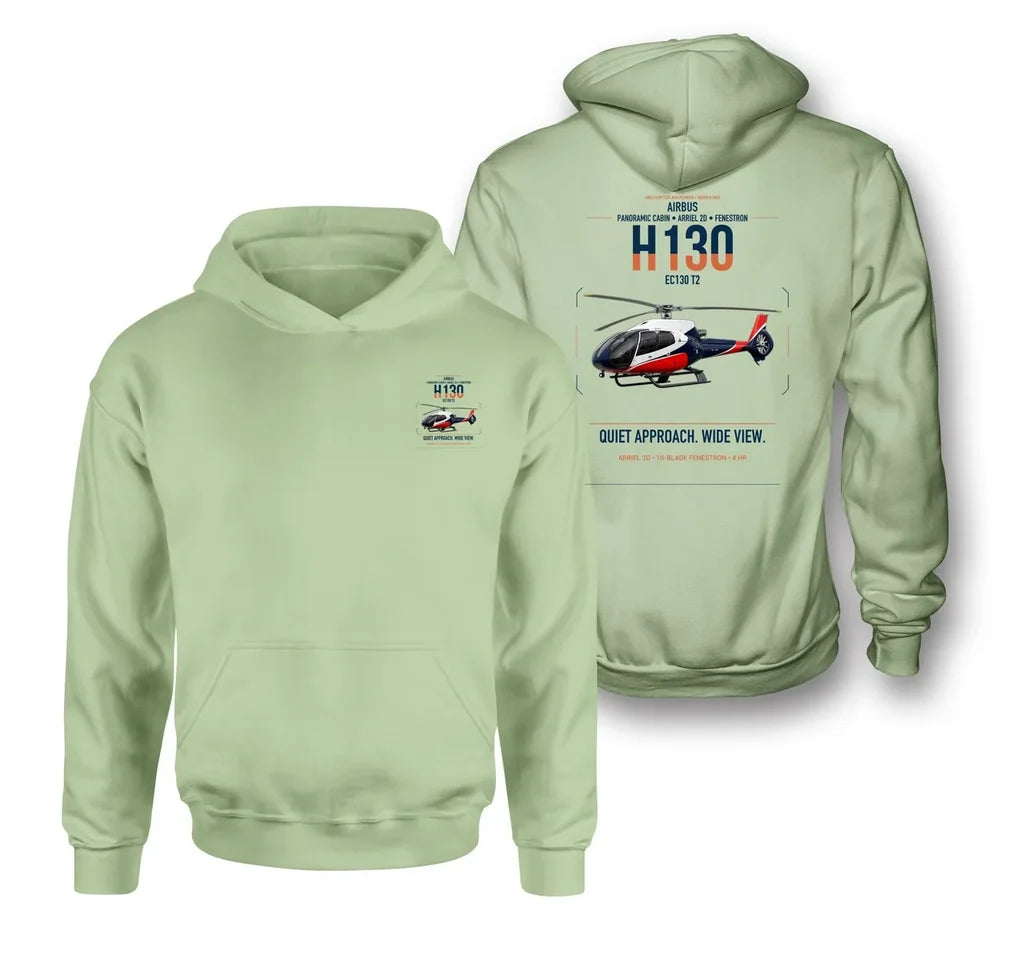 Airbus H130 design on light green double-side hoodie, double-side print