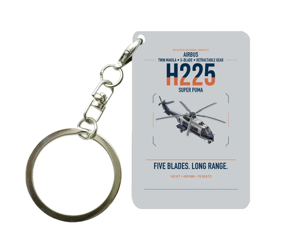 Airbus H225 design on light gray designed key chain, double-side print