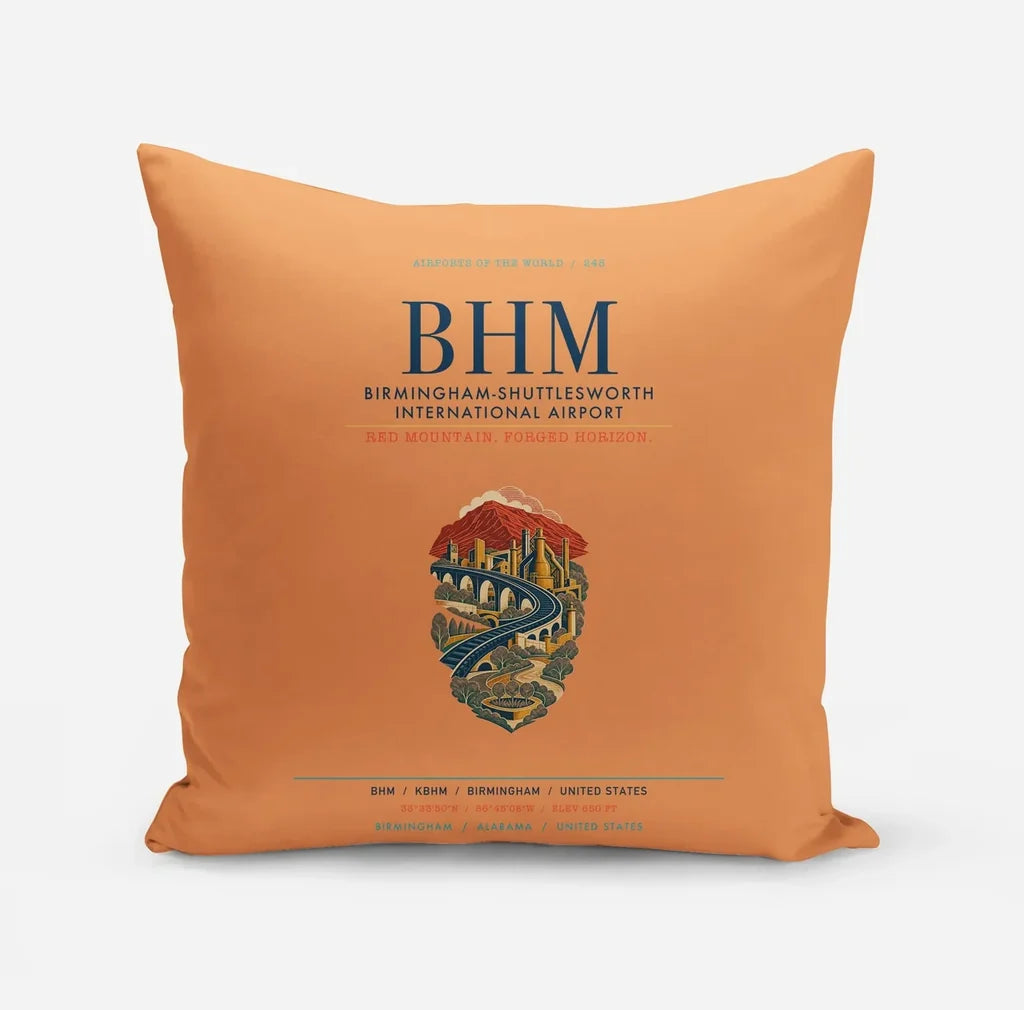 Birmingham-Shuttlesworth International Airport (BHM) design on orange pillow