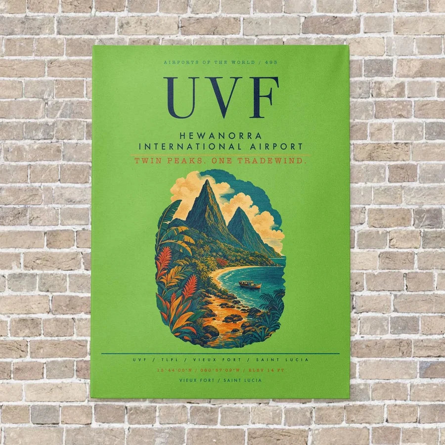 Hewanorra International Airport UVF vertical canvas print - no frame - light green background