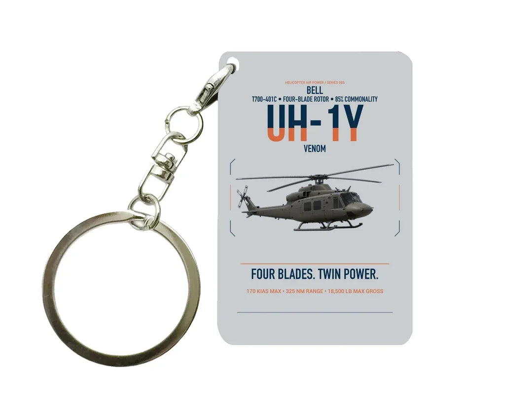 Bell UH-1Y Venom design on light gray designed key chain, double-side print