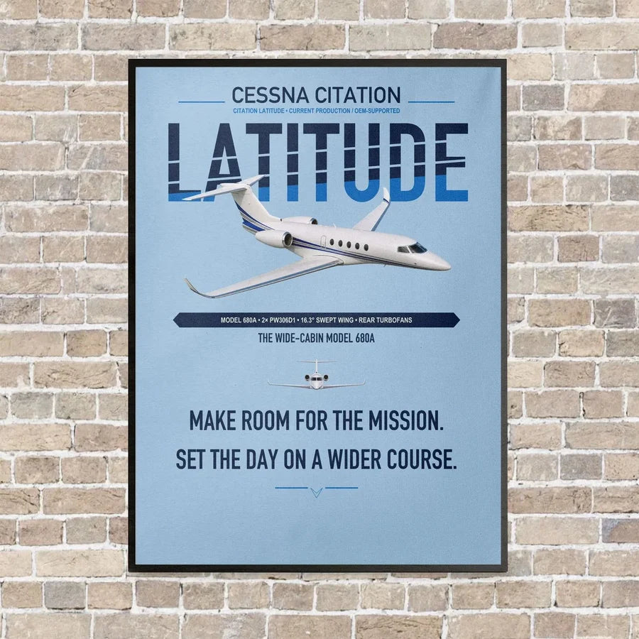 Cessna Citation Latitude vertical canvas print - framed - light blue background