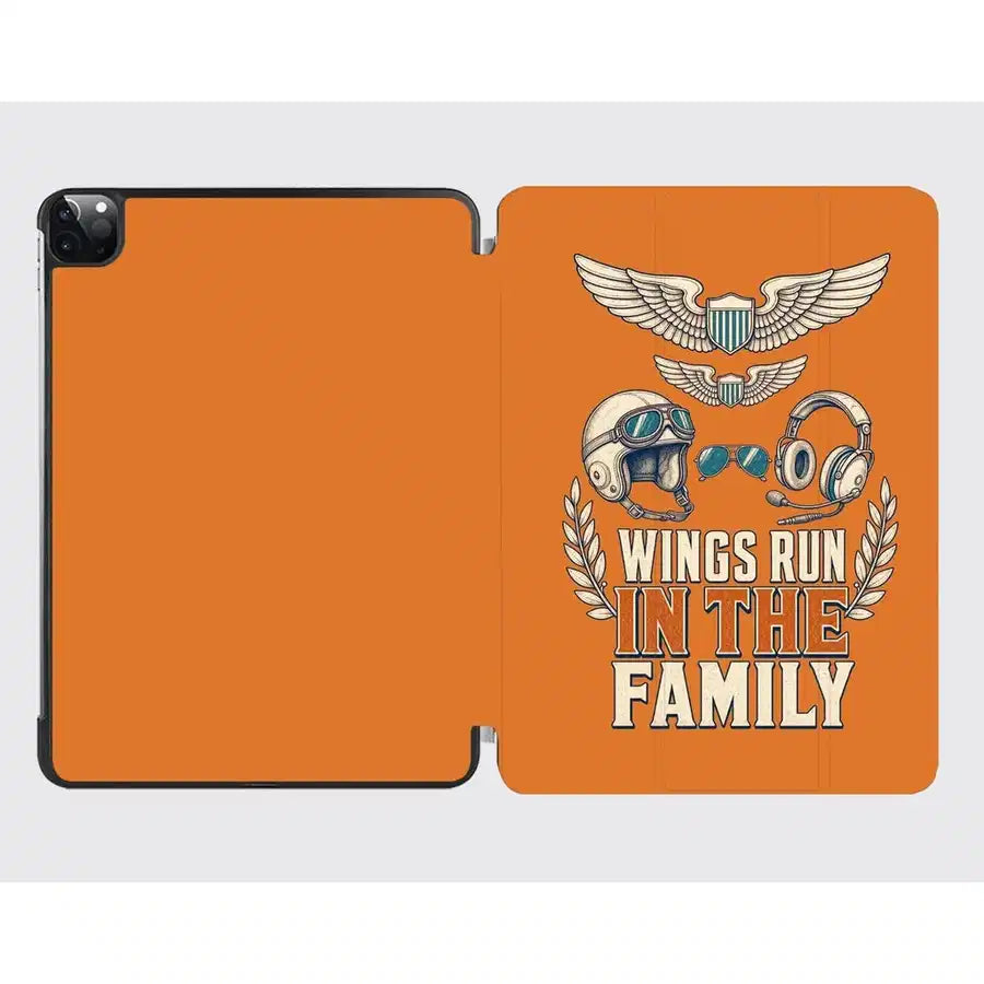 Wings Run In The Family design on orange ipad tablet case
