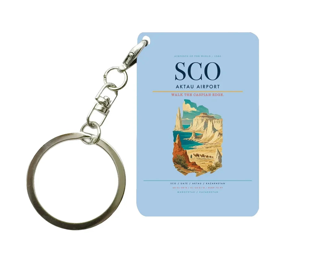 Aktau Airport (SCO) design on light blue key chain