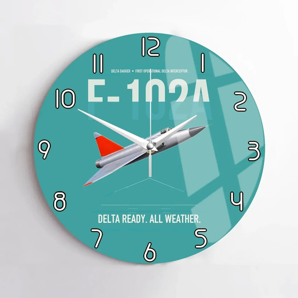 F-102A Delta Dagger design on turquoise no frame wall clock