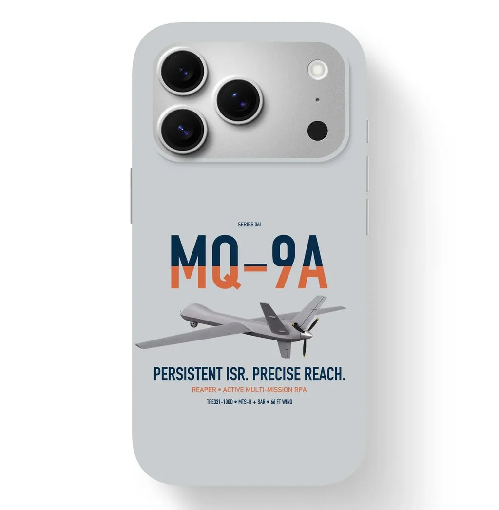 MQ-9A Reaper design on light gray magsafe iphone case, for iPhone 17 Pro