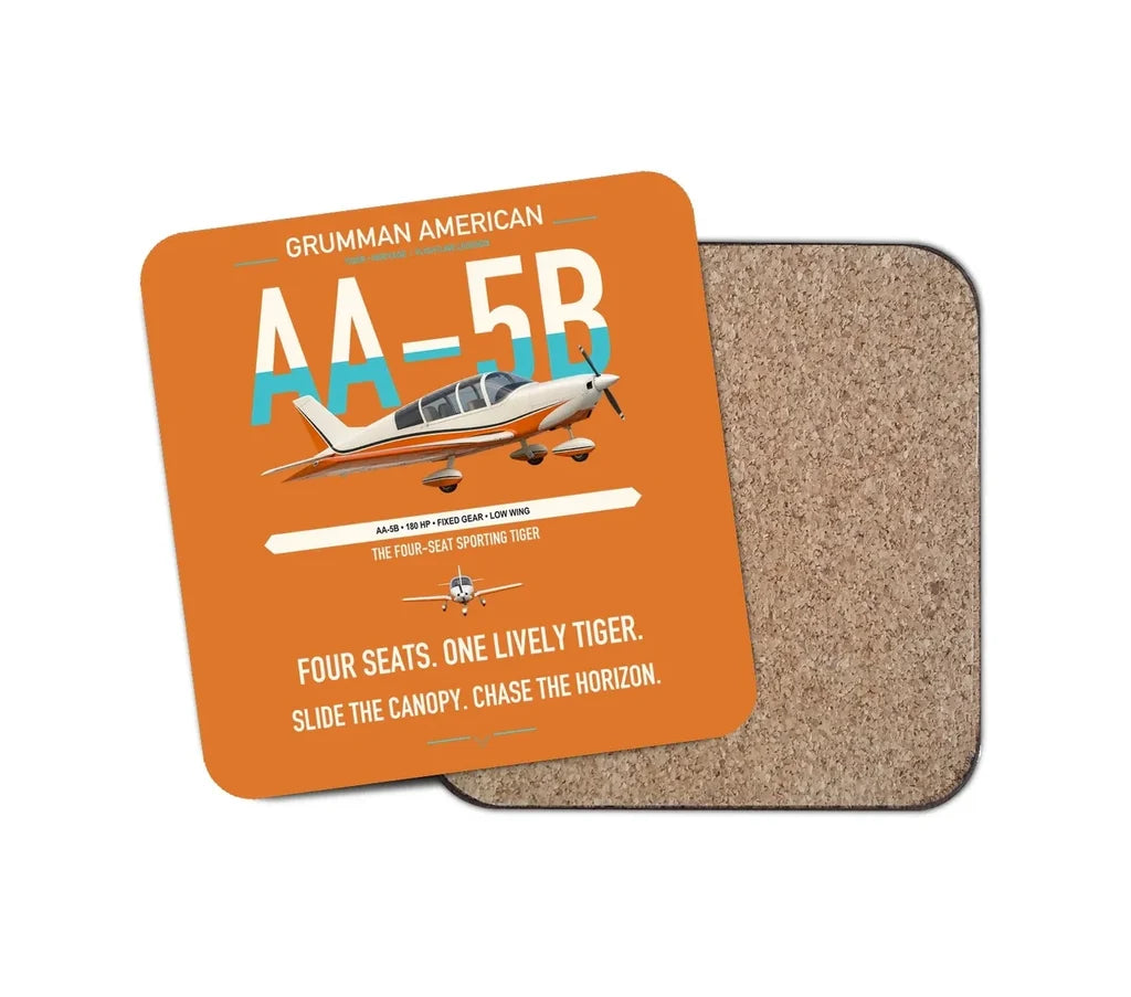 Grumman American AA-5B Tiger design on orange 1 piece coaster