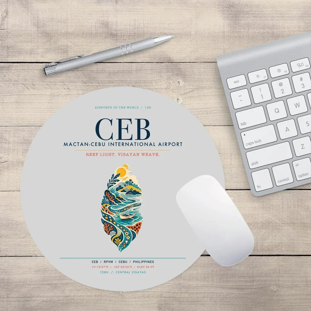 Mactan-Cebu International Airport (CEB) design on light gray round mouse pad