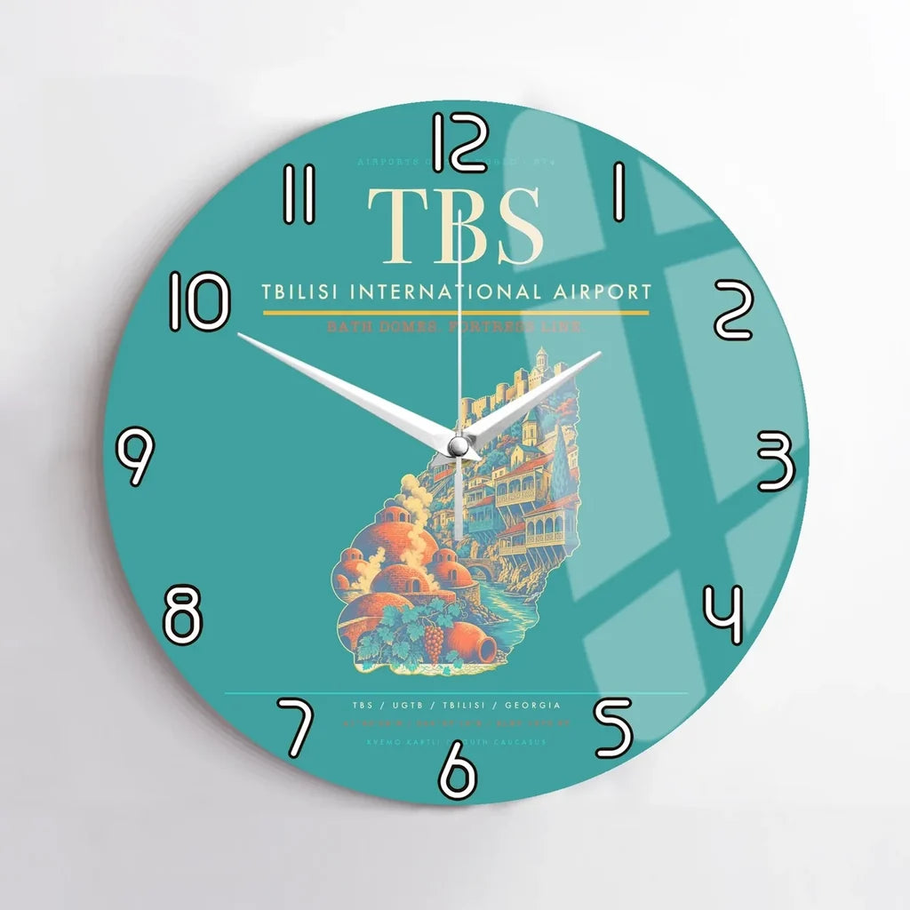 Tbilisi International Airport (TBS) design on turquoise no frame wall clock