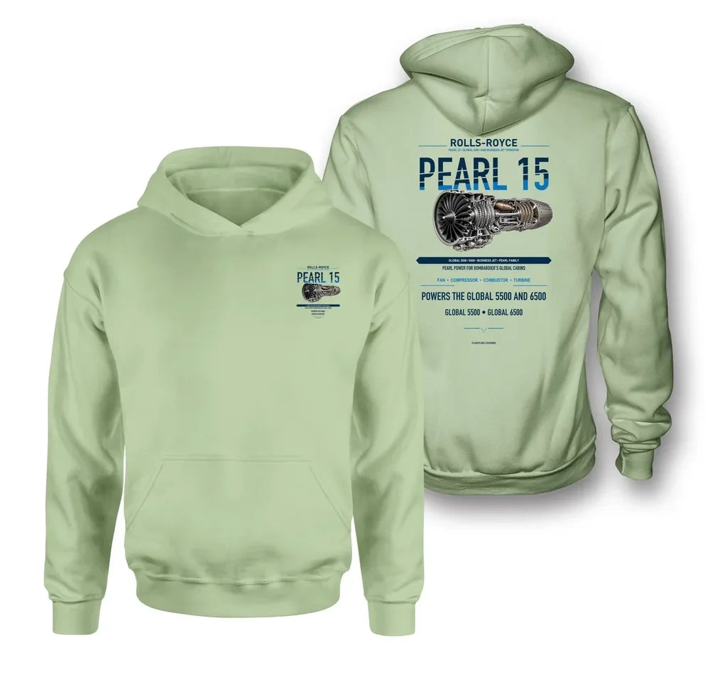 PEARL 15 design on light green hoodie