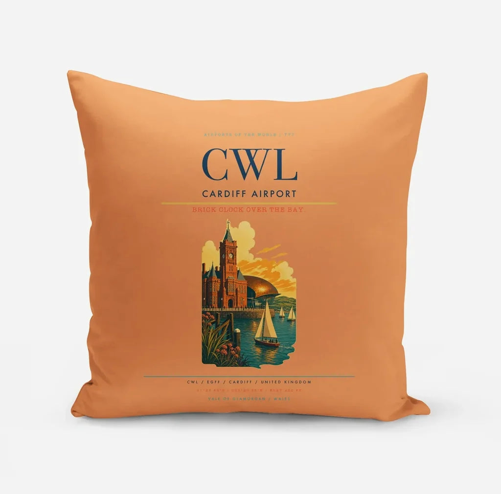 Cardiff Airport (CWL) design on orange pillow