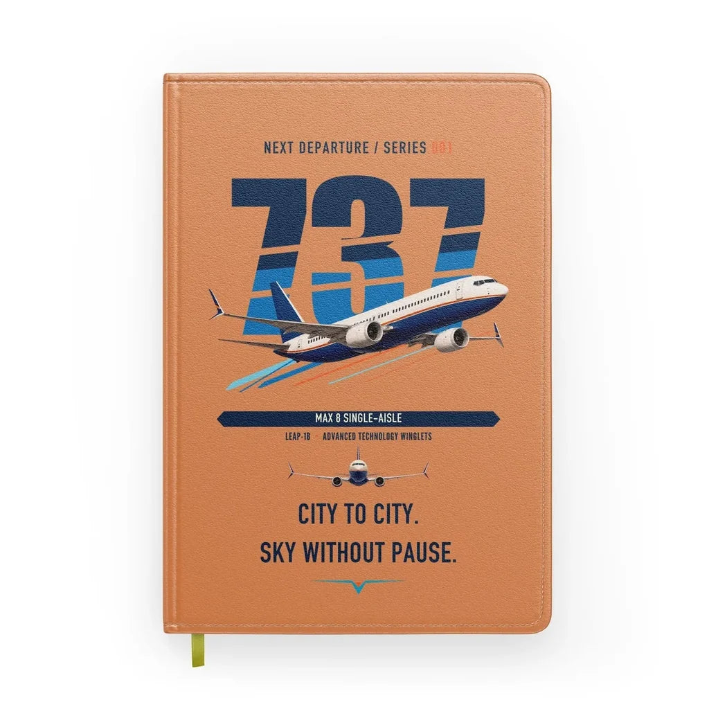 Boeing 737 MAX 8 design on orange notebook