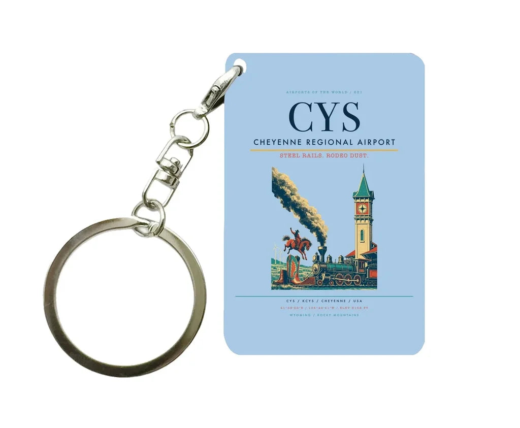 Cheyenne Regional Airport (CYS) design on light blue key chain