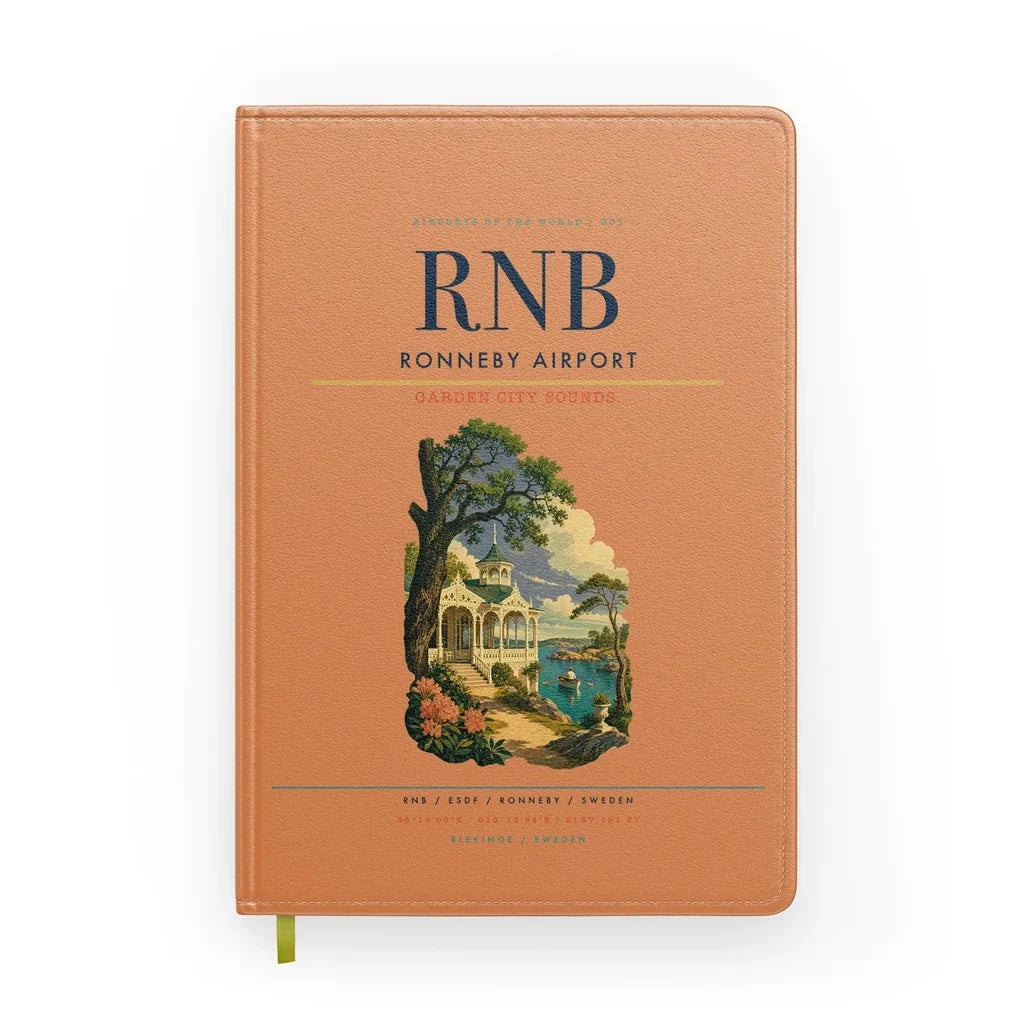Ronneby Airport (RNB) design on orange notebook