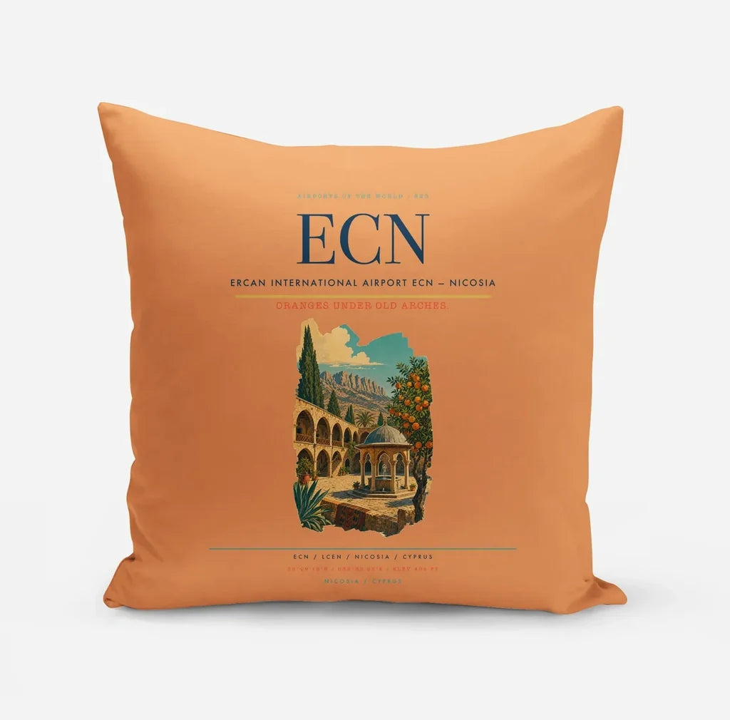 Ercan International Airport (ECN) design on orange pillow