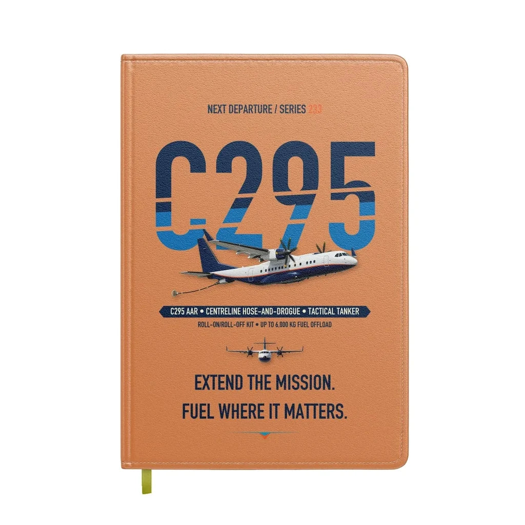 Airbus C295 Air-to-Air Refuelling design on orange notebook
