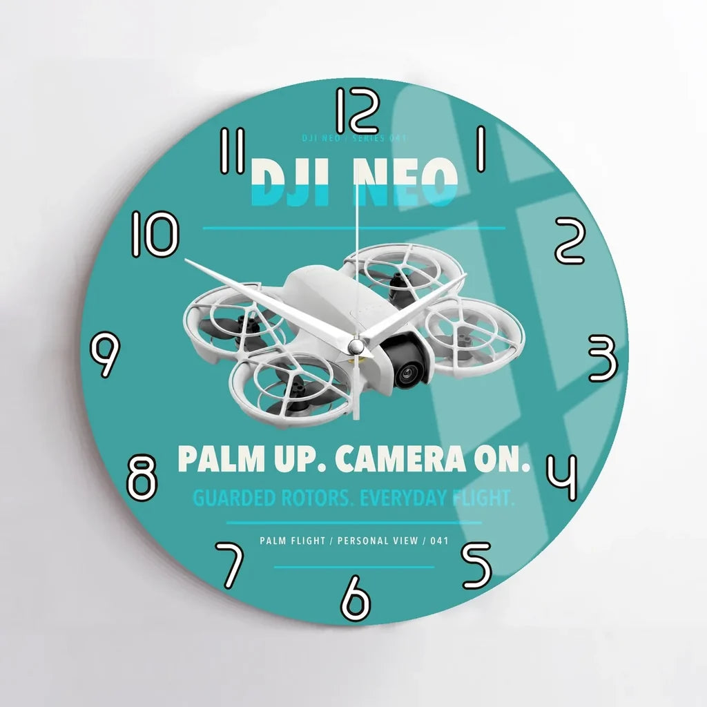 DJI Neo design on turquoise no frame wall clock