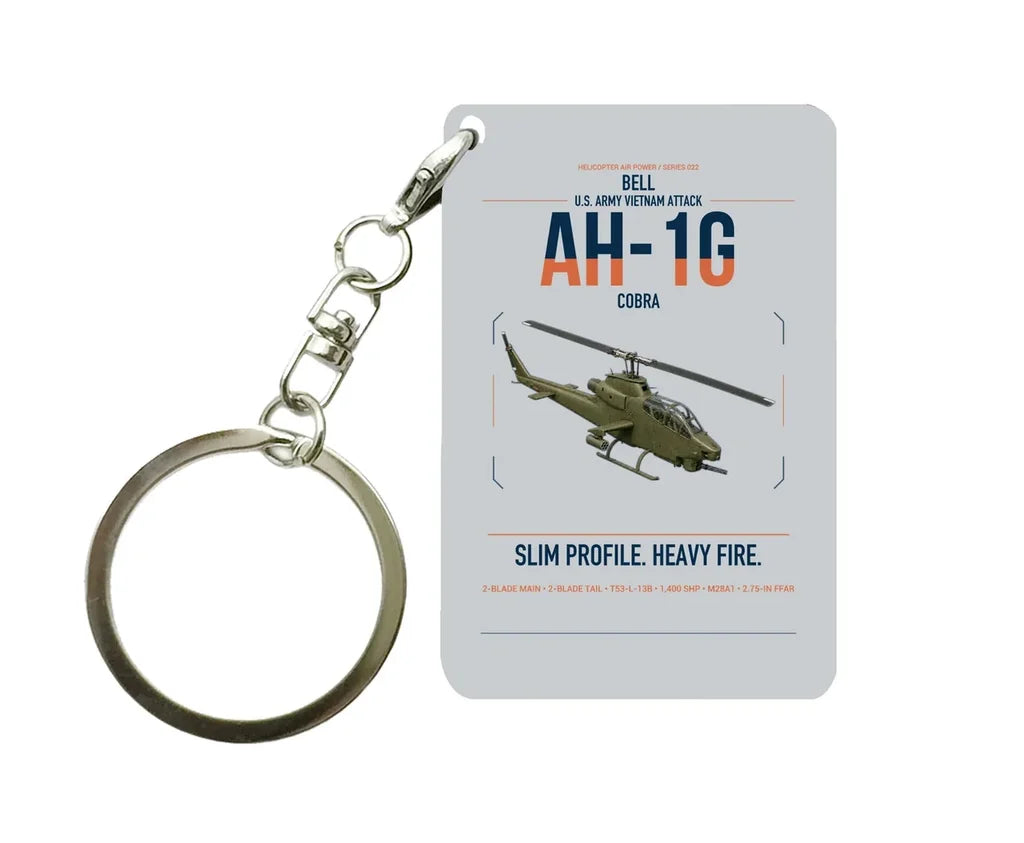 Bell AH-1G Cobra design on light gray designed key chain, double-side print
