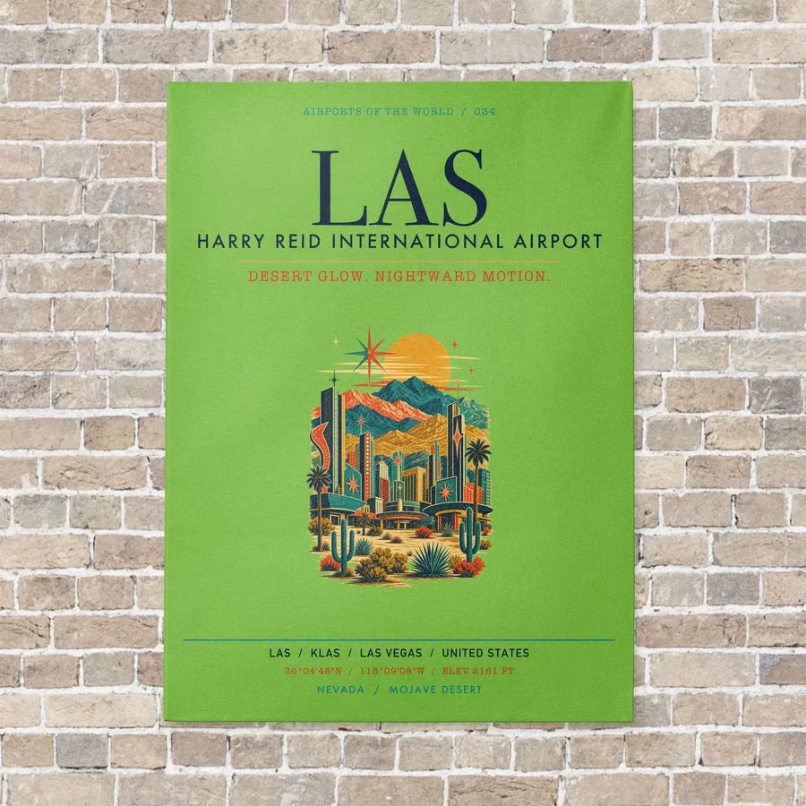 Harry Reid International Airport Las Vegas LAS vertical canvas print - no frame - light green background