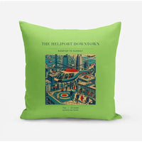 Thumbnail for VINTAGE G4127 - The Heliport Downtown - Designed Pillows design on lightgreen