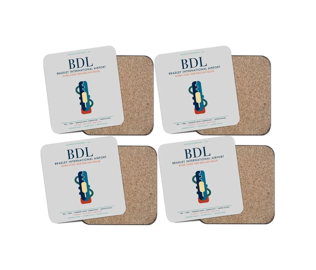 Bradley International Airport (BDL) design on light gray 4 pieces set coaster