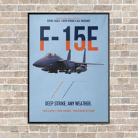 Thumbnail for F-15E Strike Eagle Deep Strike Any Weather vertical canvas print - framed - light blue background