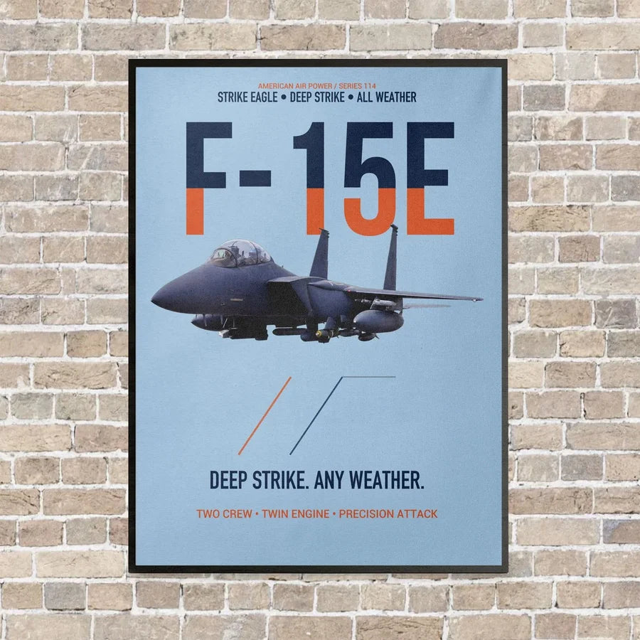 F-15E Strike Eagle Deep Strike Any Weather vertical canvas print - framed - light blue background