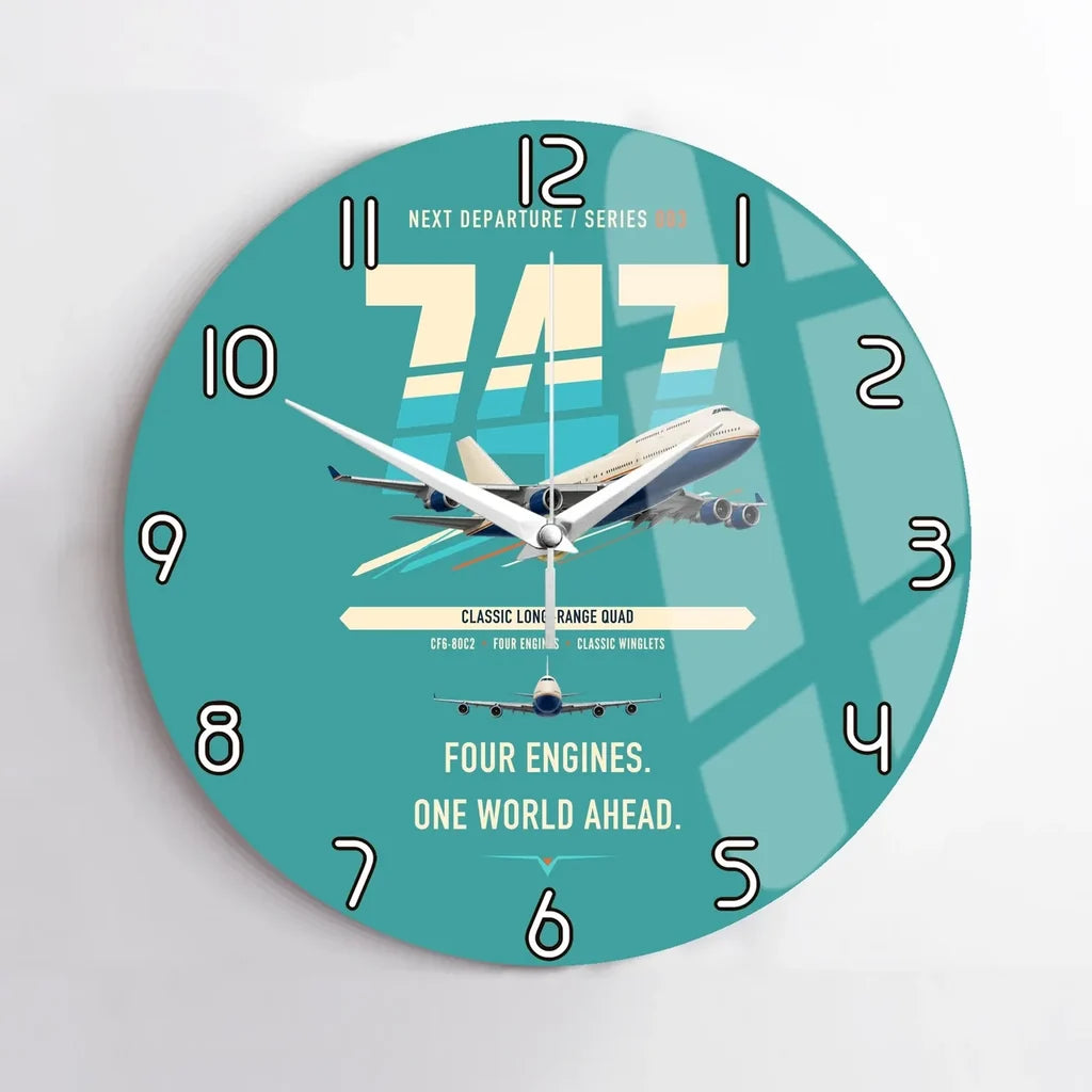 Boeing 747-400 design on turquoise no frame wall clock
