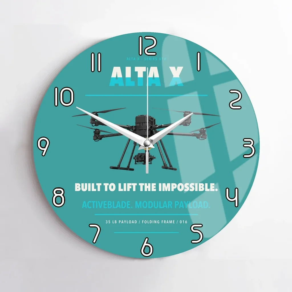 Freefly Alta X design on turquoise no frame wall clock