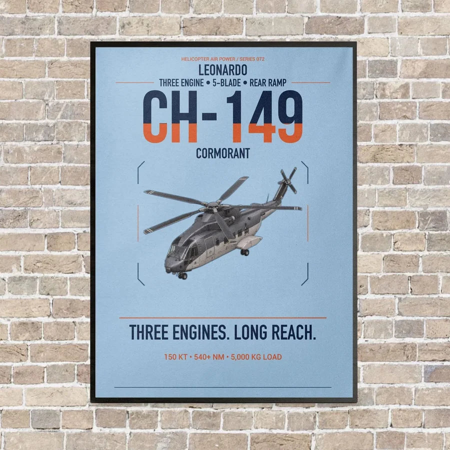 Leonardo CH-149 Cormorant vertical canvas print - framed - light blue background