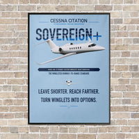 Thumbnail for Cessna Citation Sovereign+ vertical canvas print - framed - light blue background
