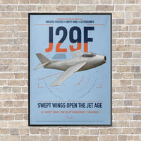 Thumbnail for Saab J 29F Tunnan vertical canvas print - framed - light blue background