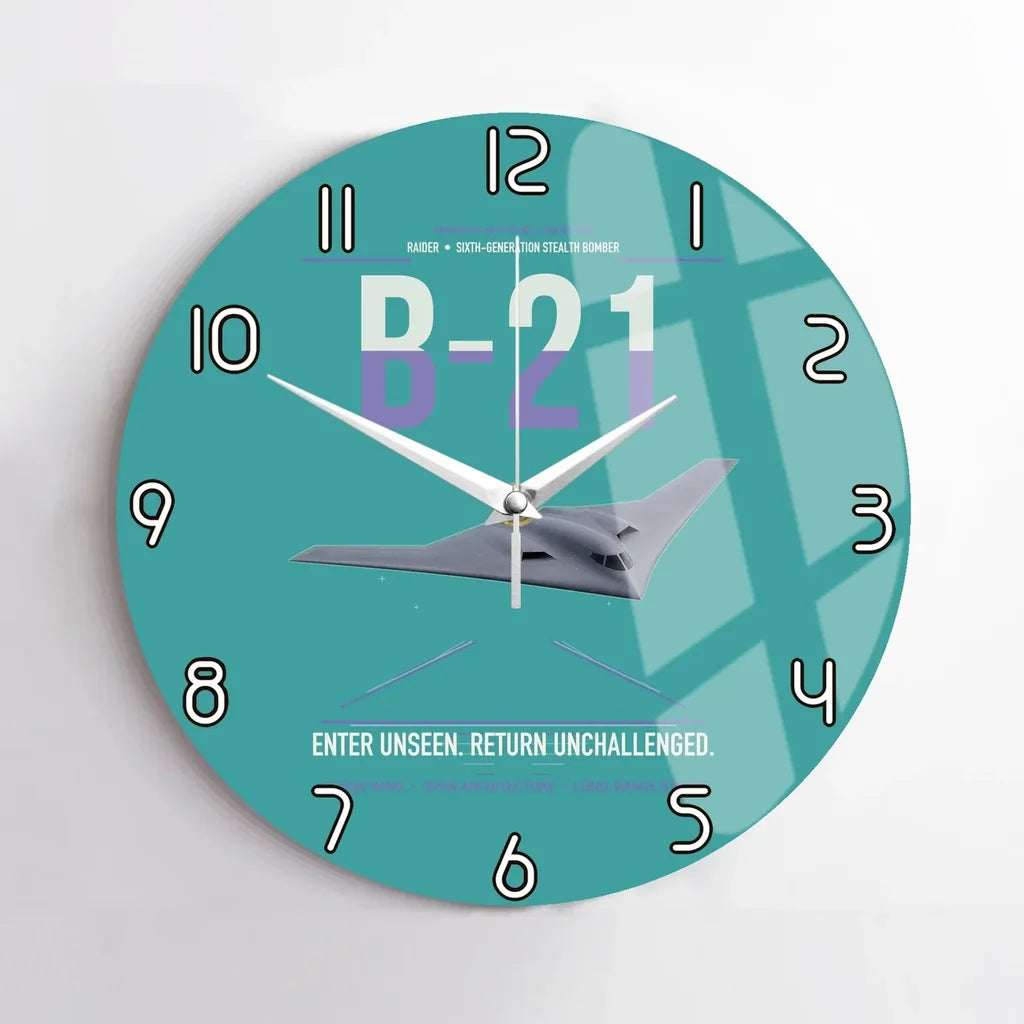 B-21 Raider design on turquoise no frame wall clock