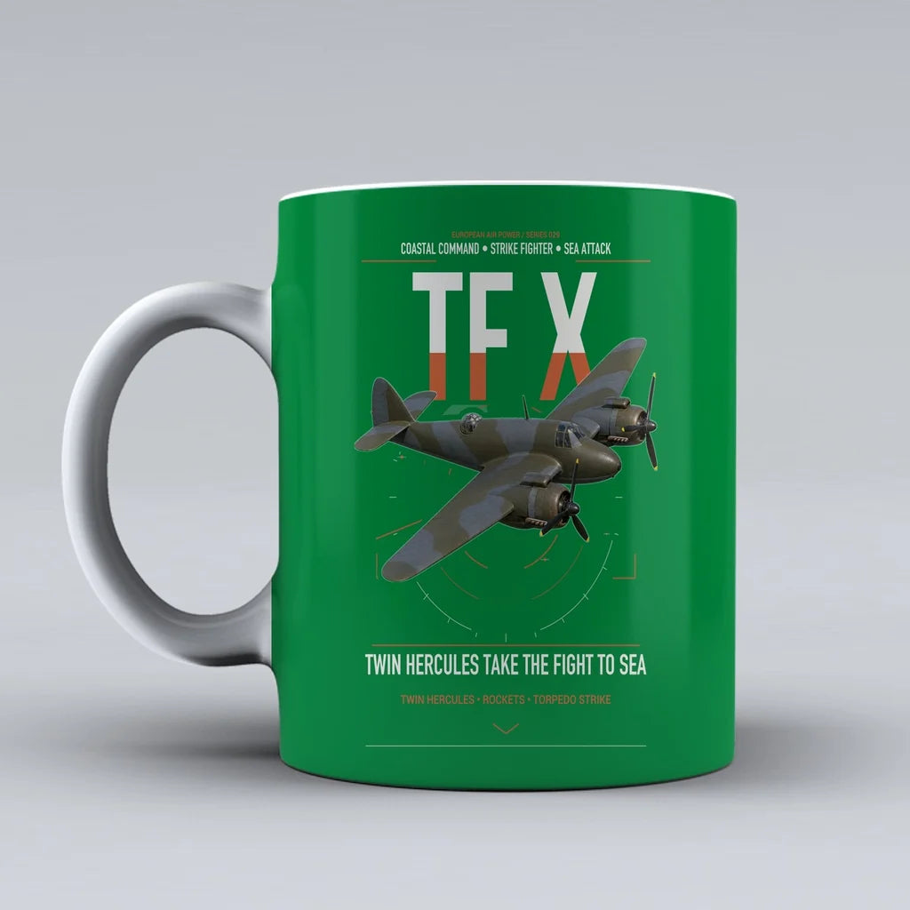 Bristol Beaufighter TF X design on green ceramic mug, double-side print