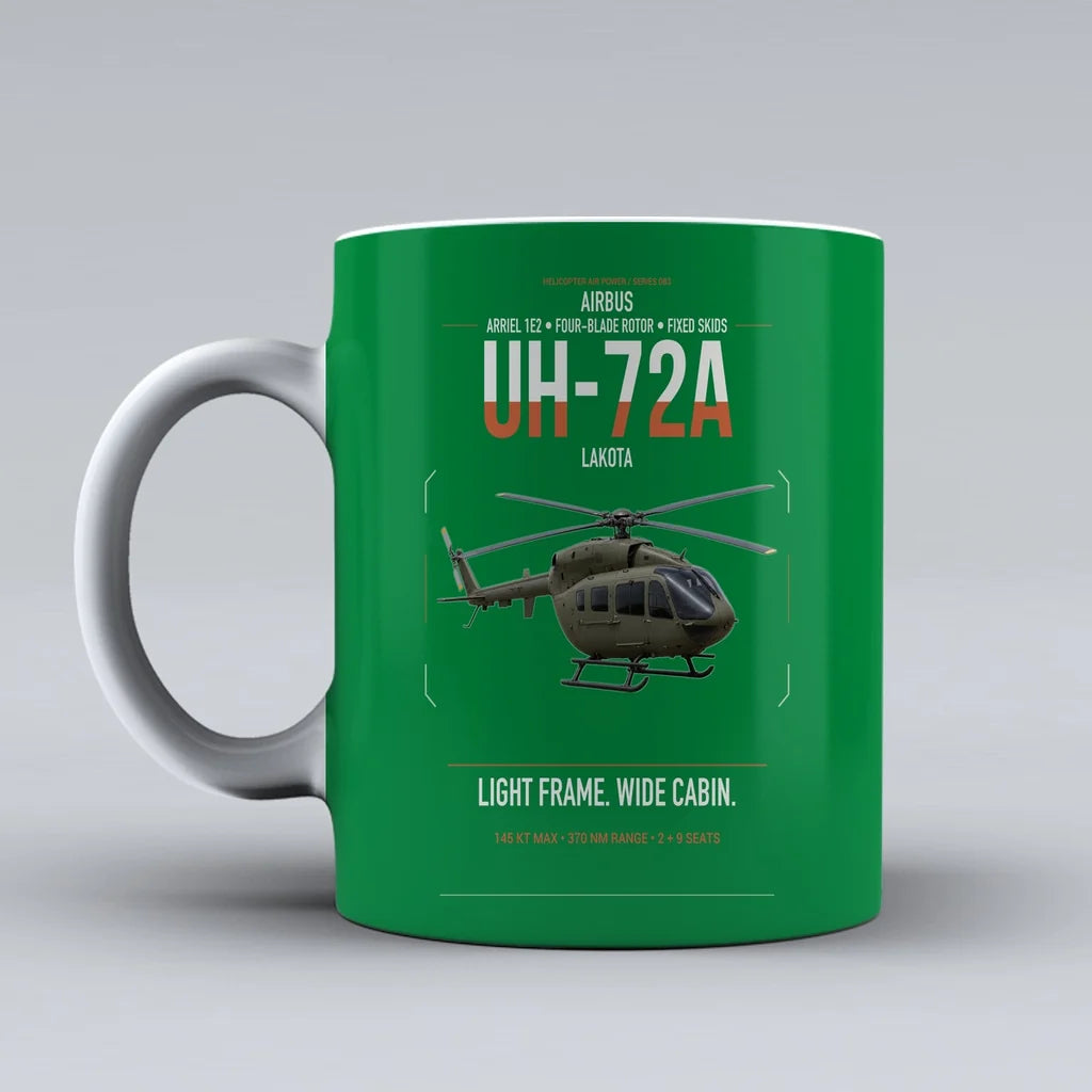 Airbus UH-72A Lakota design on green ceramic mug, double-side print