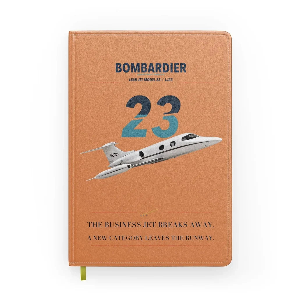 Bombardier Learjet 23 design on orange notebook