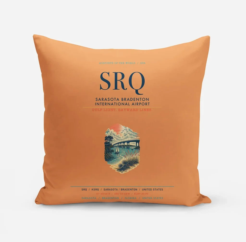 Sarasota Bradenton International Airport (SRQ) design on orange pillow