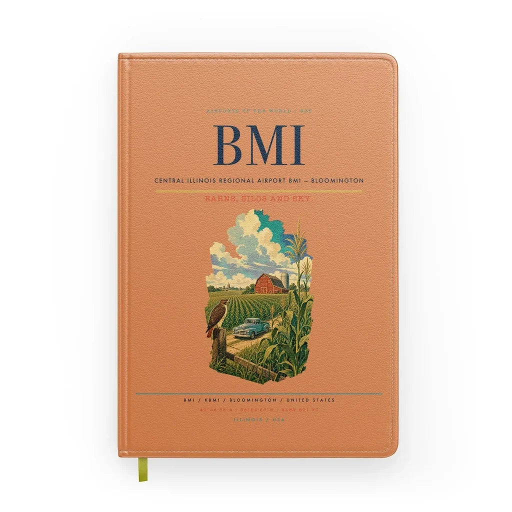 Central Illinois Regional Airport (BMI) design on orange notebook