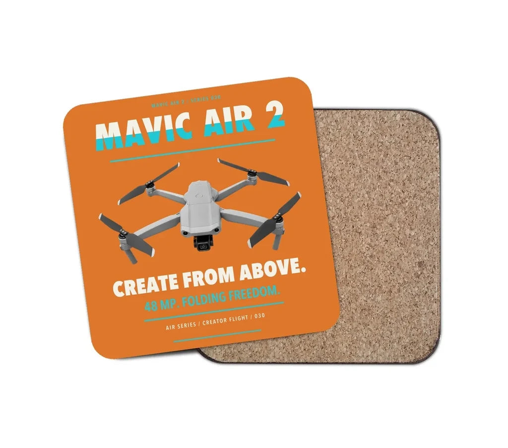 DJI Mavic Air 2 design on orange 1 piece coaster
