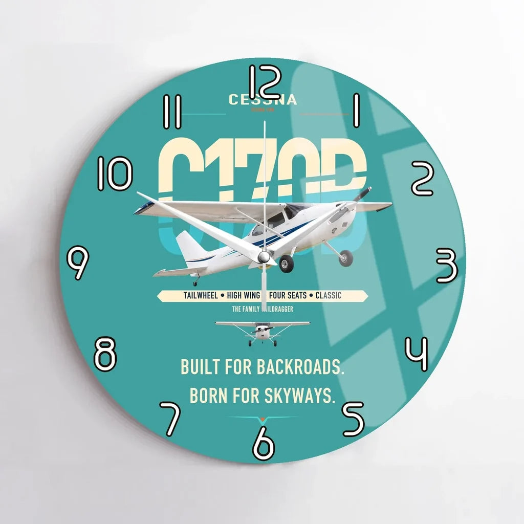Cessna 170B design on turquoise no frame wall clock